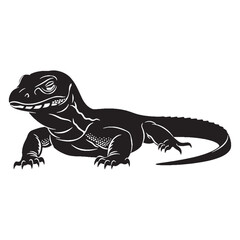Distinctive Monitor Lizard Silhouette Highlighting Powerful Build – Monitor Lizard Vector Design – Black Vector of Monitor Lizard – Reptile Vector