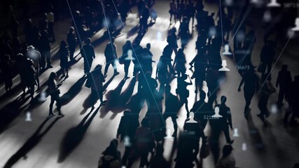 Crowd of People with Social Network Data and Digital Connections - Powered by Adobe