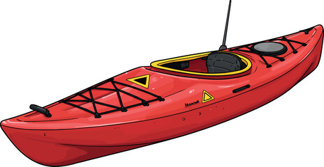 Bright red kayak with paddle ready for adventure on calm water recreational activity sport vector