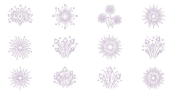 Collection of abstract flower and fireworks designs in pink and blue colors