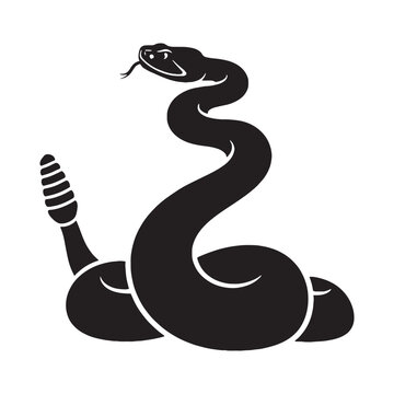 Elegant Rattlesnake Silhouette &ndash; Rattlesnake Vector Artwork with Defined Coil Shape &ndash; Rattlesnake Illustration &ndash; Silhouette of Rattlesnake &ndash; Snake Silhouette