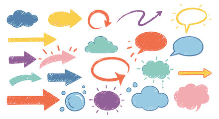 Colorful speech bubbles and arrows for communication and direction