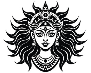 Illustration of goddess durgas face, a powerful hindu deity