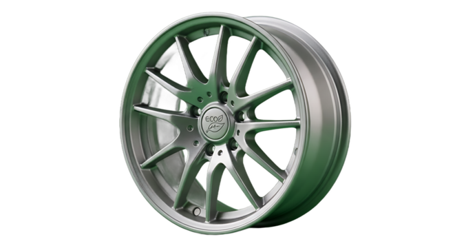 A single silver alloy car wheel with a complex multi-spoke design, presented against a white background.