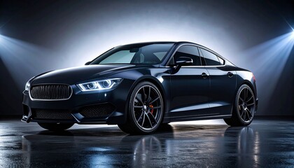 Sleek black sports car studio photo