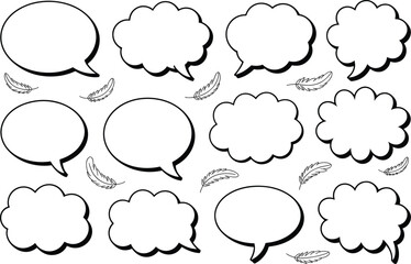 Collection of hand drawn speech bubbles and thought bubbles in various shapes
