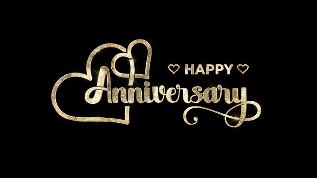Romantic 'Happy Anniversary'  text animation with sparkling hearts in 3 clips of different textures. Beautiful title for wedding videos, romantic slideshows, Valentine's Day greetings, or celebration