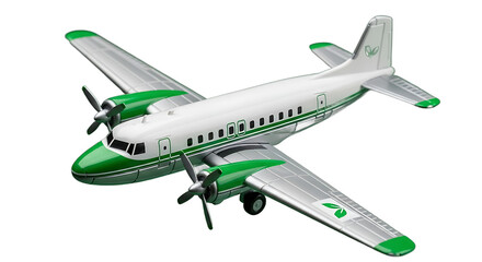 Detailed image of a vintage airplane model, showcasing its green and white design.