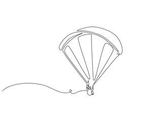 Continuous one line drawing of man flying use parachute. One line drawing illustration of paraglider, parachutist. Extreme sport concept single line. Editable outline