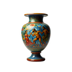 Ornate Ceramic Vase with Vibrant Hand-Painted Mythological Figures and Golden Accents