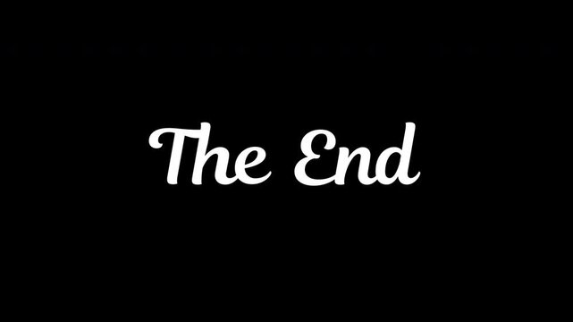 Classic 'The End' title animation in a simple white handwritten script font on a black background alpha channel. Perfect as a final closing screen for movies, short films, presentations, or videos.
