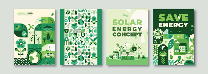 Sustain environment, green energy vector illustration. Ecology icons, recycle energy technology concept for eco friendly background. Save planet design in flat modern style, geometric shape