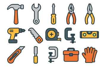 Fototapeta premium Colorful collection of handyman tools including hammer and pliers