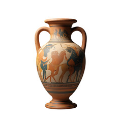 Classical Terracotta Greek Amphora Vase with Mythological Figural Paintings and Dual Handles
