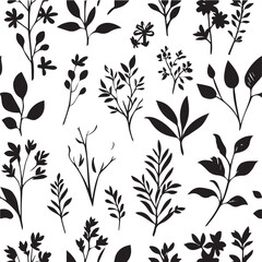 Elegant Wild Botanical Sprigs in Silhouette Art