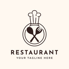 restaurant chef line art logo vector minimalist illustration design, restaurant business symbol design