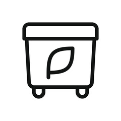 Municipal container for organic waste line icon, four wheel container with leaf vector symbol with editable stroke