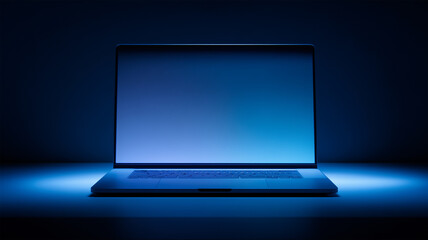 ノートパソコンがクールブルーで輝く
