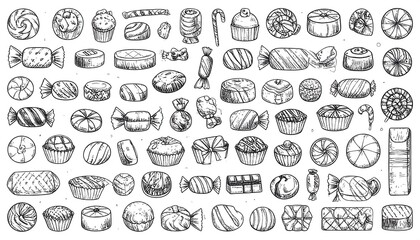 Hand drawn collection of various candies