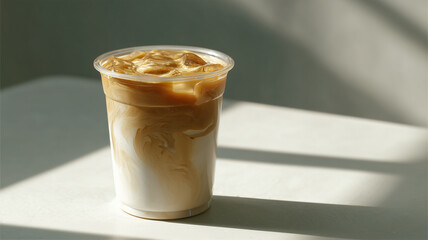 透明カップのオーツラテ静物写真