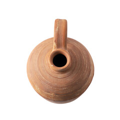Top-Down View of Simple Terracotta Jug with Handle and Rustic Textured Surface