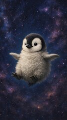 Fototapeta premium Adorable penguin floating galaxy