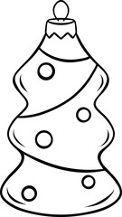 glass Christmas tree with balls and garlands, vintage Christmas tree toy, simple vector black and white icon, doodle and sketch style