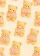 Obraz premium Cute teddy bears holding hearts.