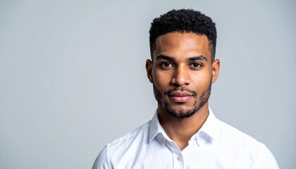 Fototapeta premium Confident Young Man Portrait Studio Shot White Shirt Background.