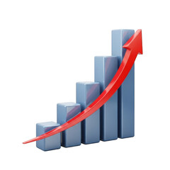 3d bar chart with red arrow showing upward growth and profitability transparent background