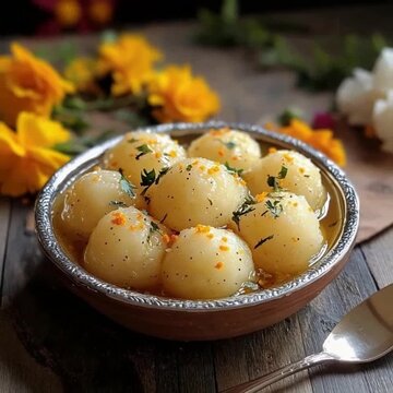 indian recipe of rasgulla sweet in a traditional bowl video