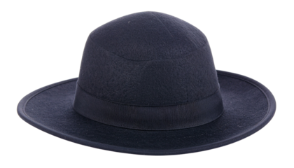 Black fabric pointed hat with wide brim image isolated on solid white background