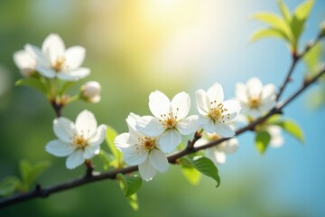 Obraz premium White ume blossoms against a blurred background, sunlight , wallpaper, flower
