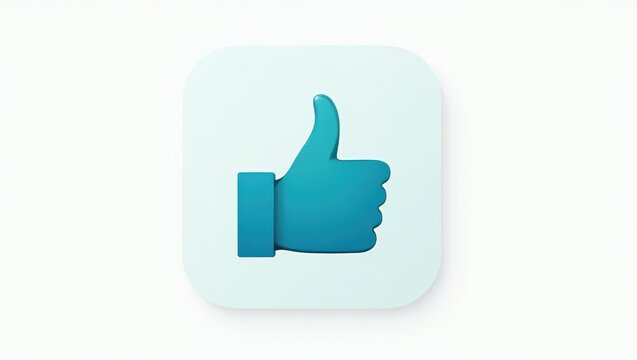A stylized, light teal-blue thumbs-up icon on a light pastel square button against a plain white background.