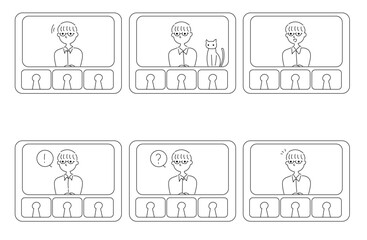 オンライン会議でリアクションをする眼鏡の男性の表情集