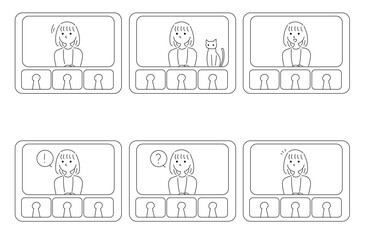 オンライン会議でリアクションをする女性の表情集