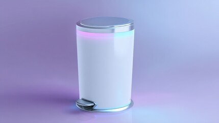 Modern white trash can with foot pedal and chrome accents studio shot render