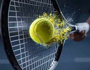High-Speed Tennis Ball Explosion Through Racket Strings