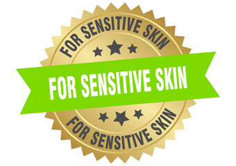 for sensitive skin. for sensitive skin round green and gold label isolated on transparent background