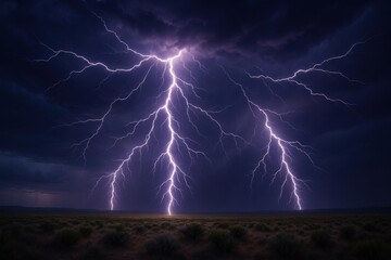 Dramatic lightning storm landscape