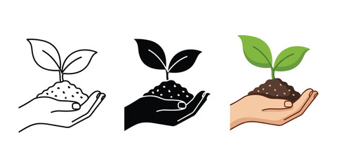 Hands holding plant in soil vector illustration representing growth and care for earth ecosystem for agriculture and sustainable lifestyle banner
