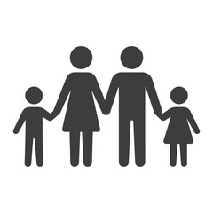 Family Icon Vector Illustration Representing Parents with Two Children Holding Hands Standing Together on White Background Simple and Clean Design