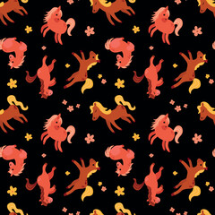 Seamless pattern with the symbol of the year of the fire horse. Endless textures for your design
