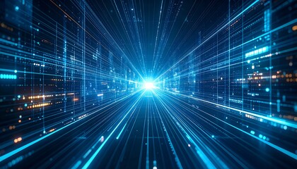 Digital Data Stream, Futuristic Corridor, Cyberspace