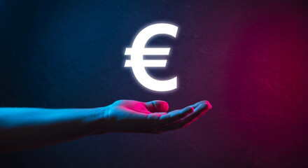 Hand Holding Glowing Euro Currency Symbol for Finance and Banking Concept