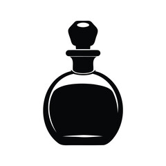 Elegant vintage perfume bottle with stopper silhouette design on white background, perfume bottle silhouette vector illustration