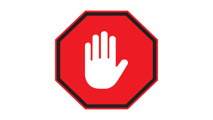 Stop work authority icon, stop hand icon over red polygon white background