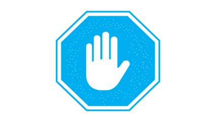 Stop work authority icon, stop hand icon over blue polygon transparent background