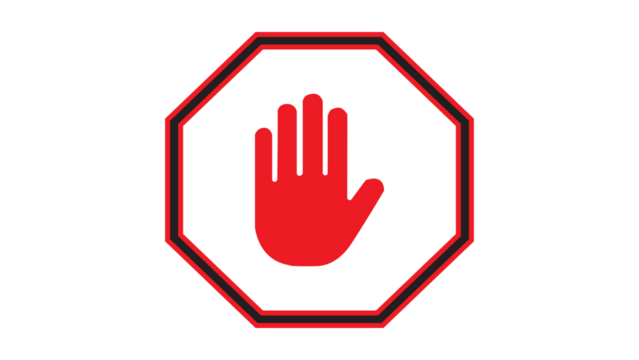 Stop work authority icon, stop hand icon over white polygon transparent background