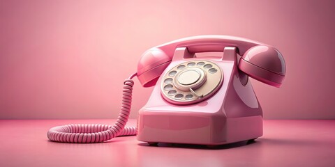 Retro charm: a vintage pink rotary phone, photographed against a soft pink backdrop.